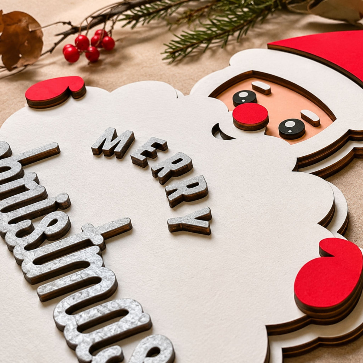 Fuoriporta Natalizio Babbo Natale in Legno | Dipinto a Mano