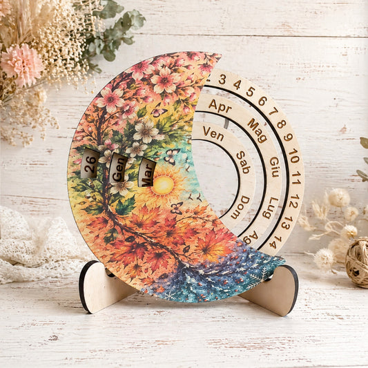 Calendario Perpetuo in Legno Personalizzato 4 stagioni con Dedica