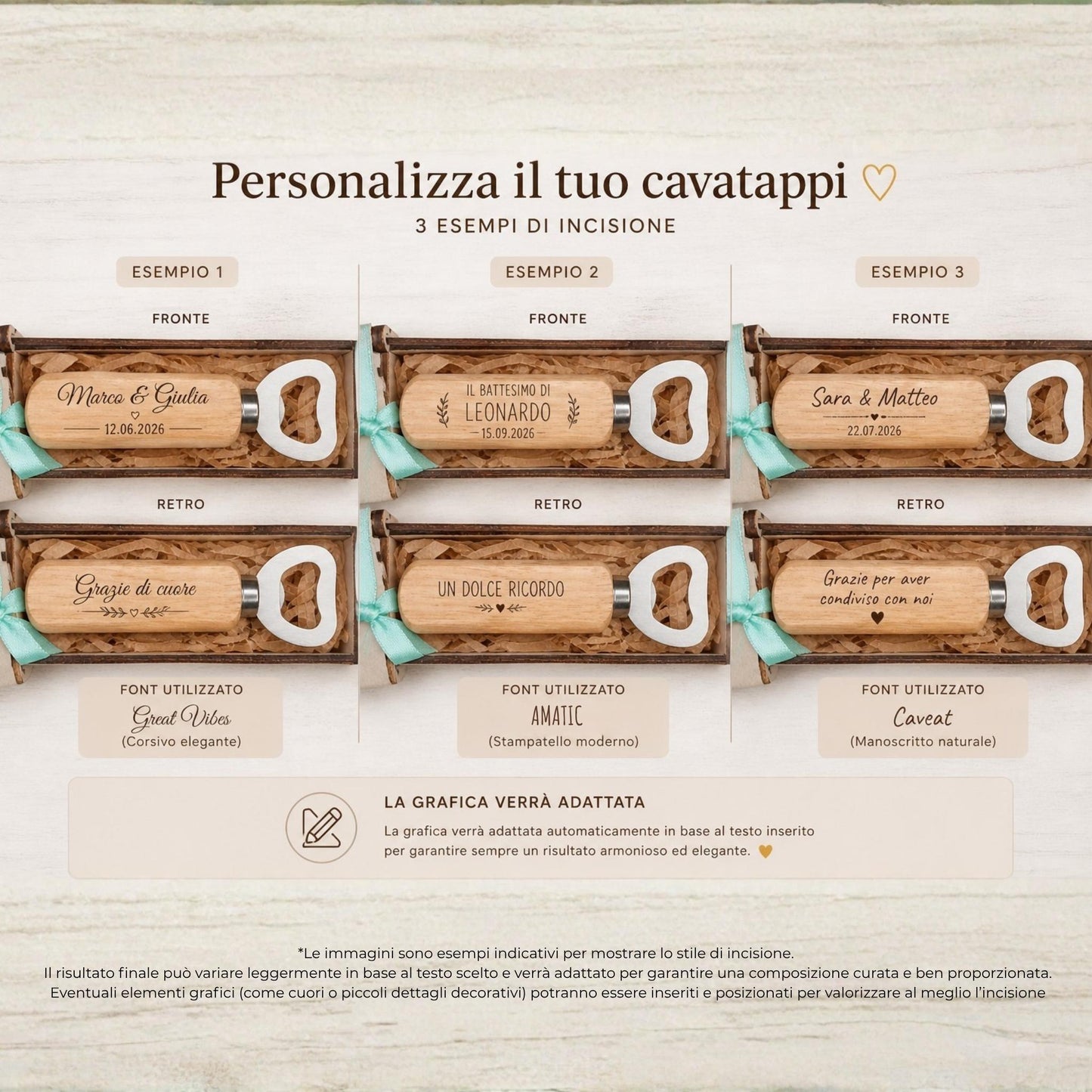 Scatoline Bomboniere Legno con Cavatappi Inciso Personalizzato