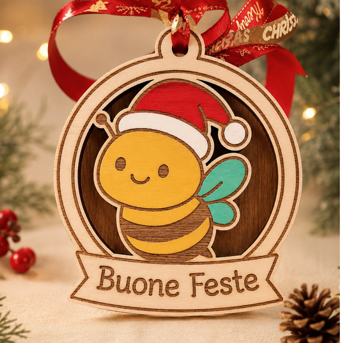 Pallina di Natale Amici Animali personalizzata in legno