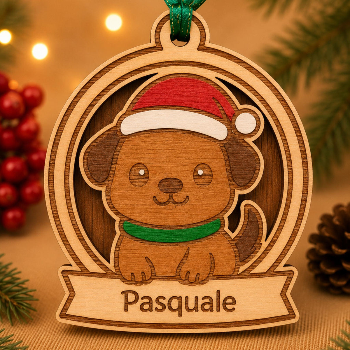 Pallina di Natale Amici Animali personalizzata in legno