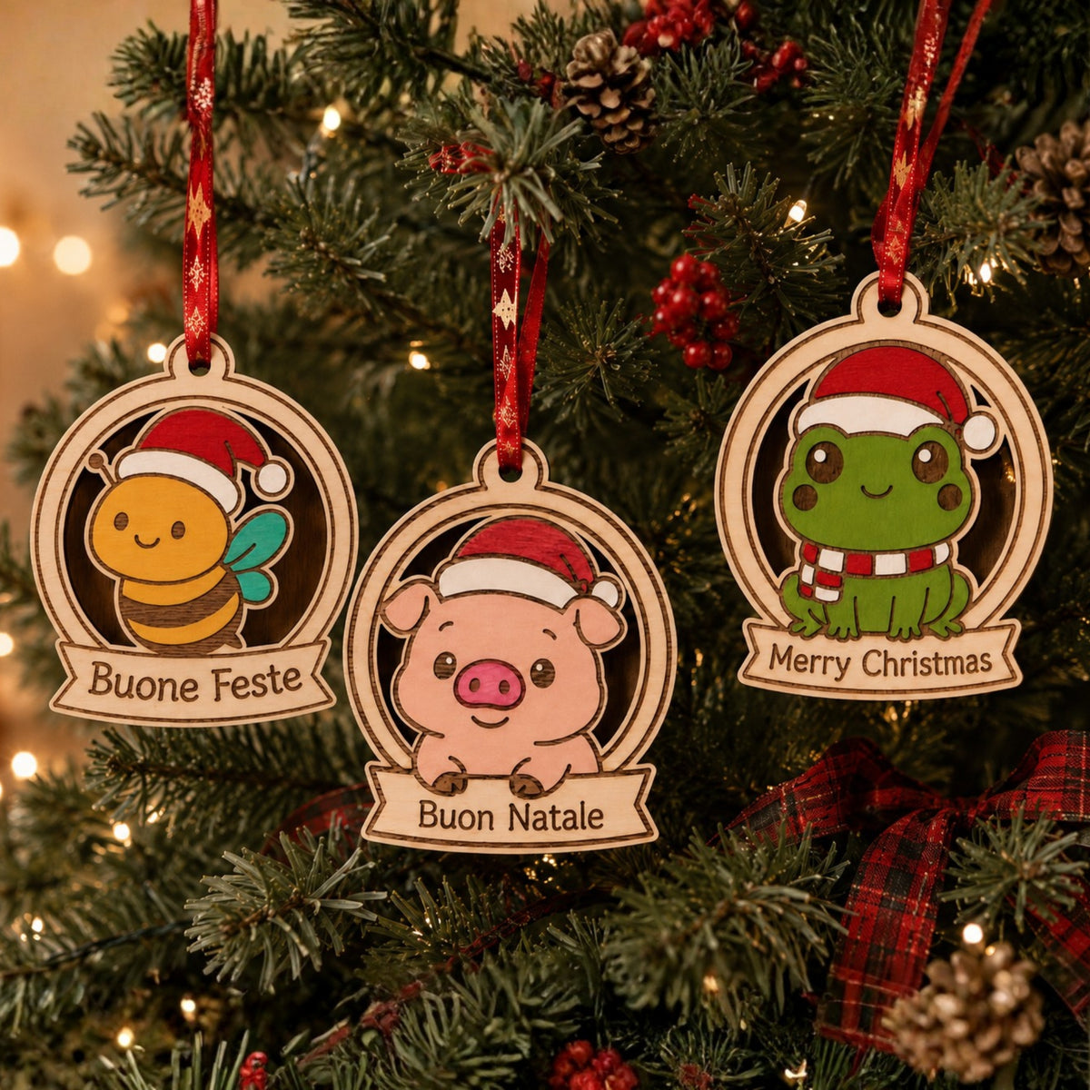 Pallina di Natale Amici Animali personalizzata in legno