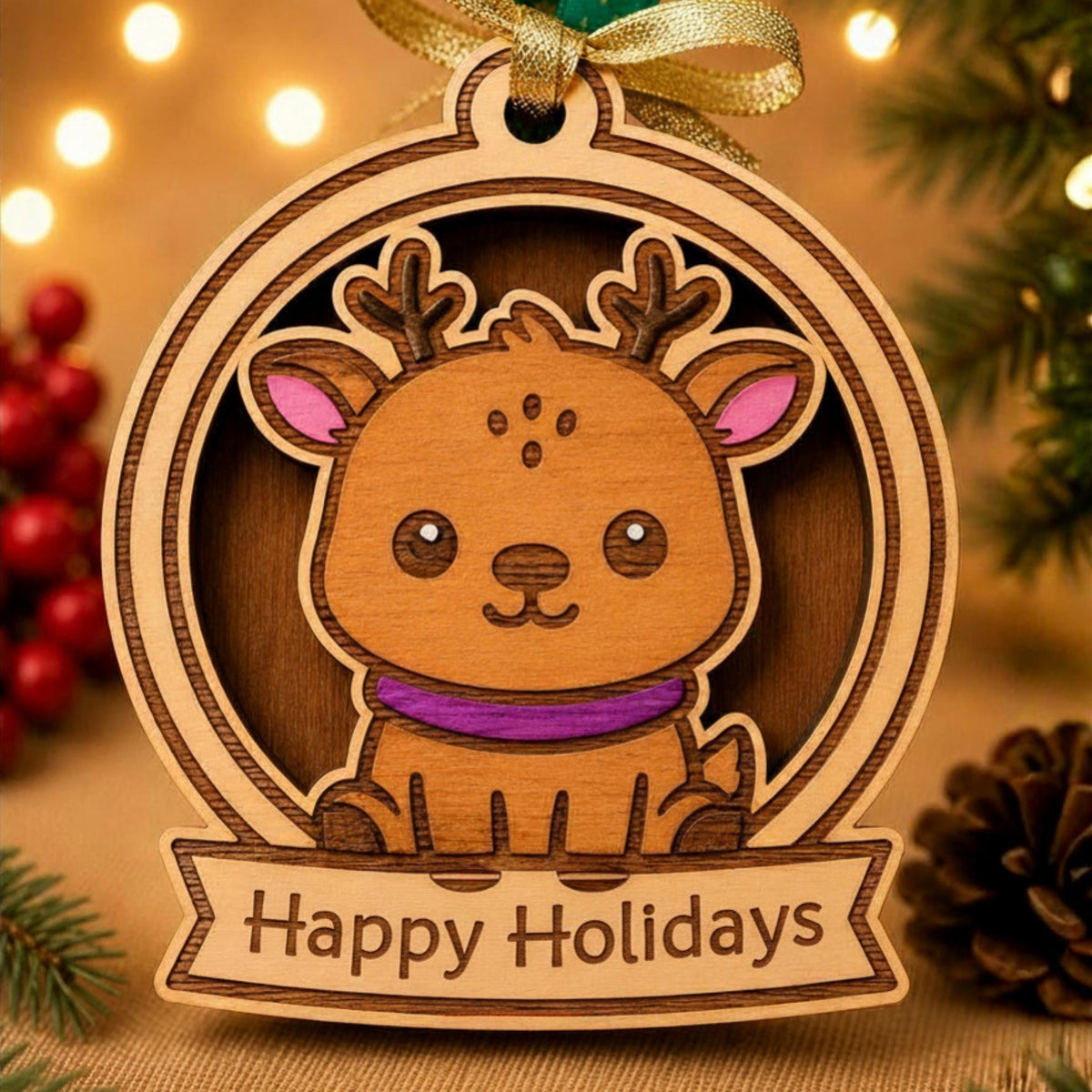 Pallina di Natale Amici Animali personalizzata in legno