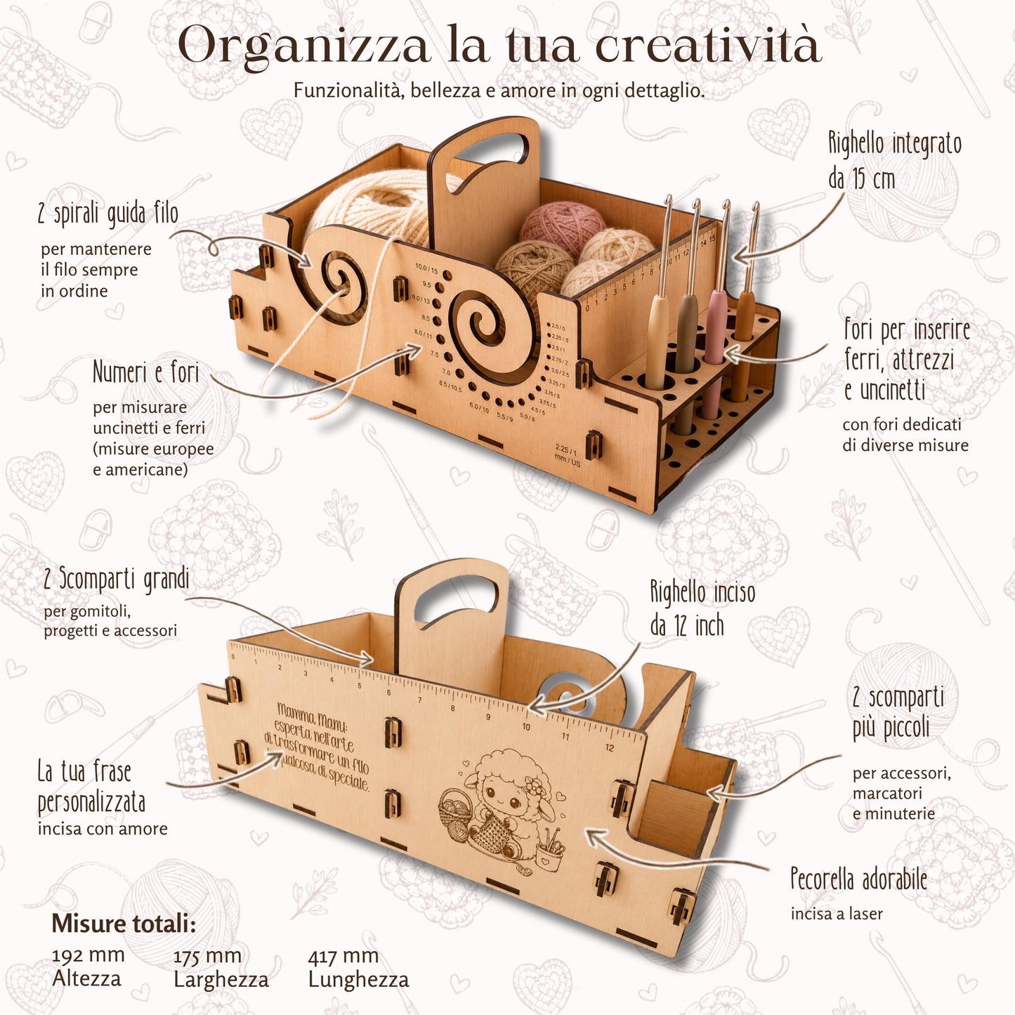 Organizer Crochet Personalizzato con Porta Gomitoli