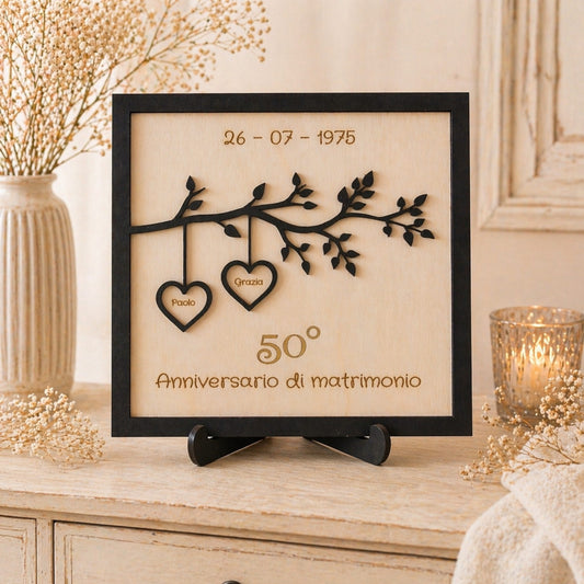 Quadro Anniversario Personalizzato In Legno con Nomi e Data