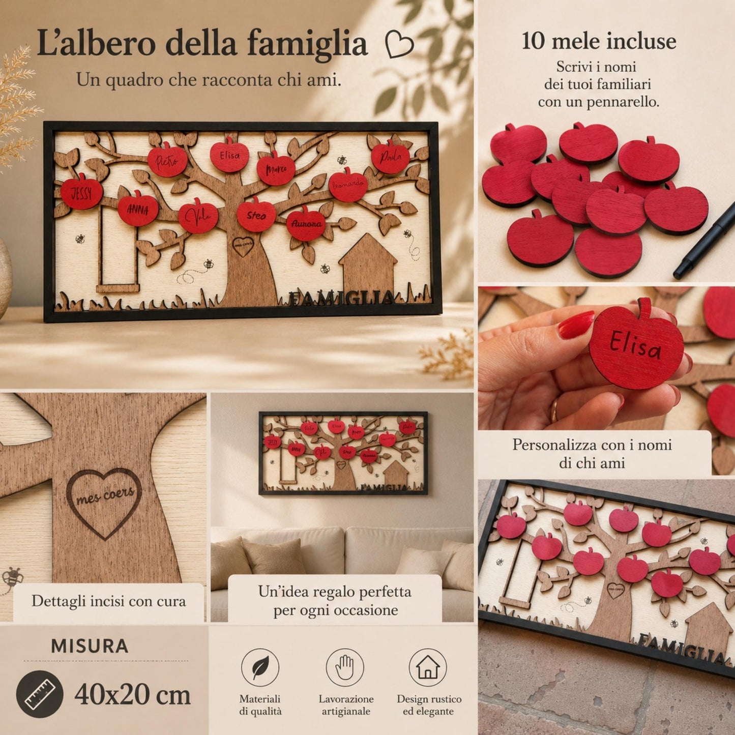Albero della Famiglia Personalizzato con 10 Mele da Scrivere