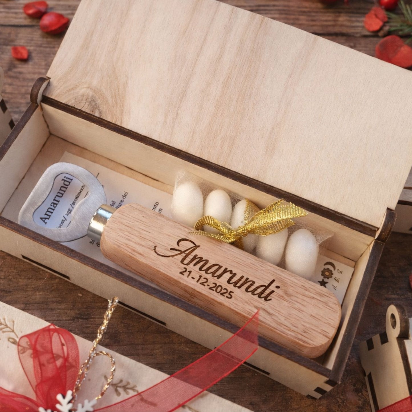 Scatoline Bomboniere Legno con Cavatappi Inciso Personalizzato