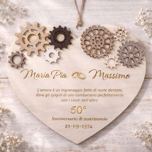 Cuore in Legno Personalizzato con Nomi e Data Anniversario