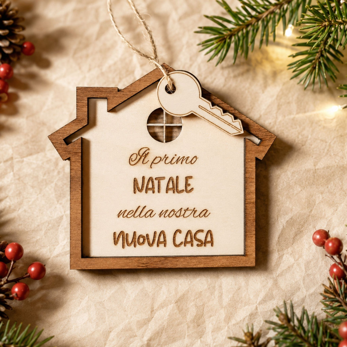 Pallina Primo Natale Nuova Casa in Legno
