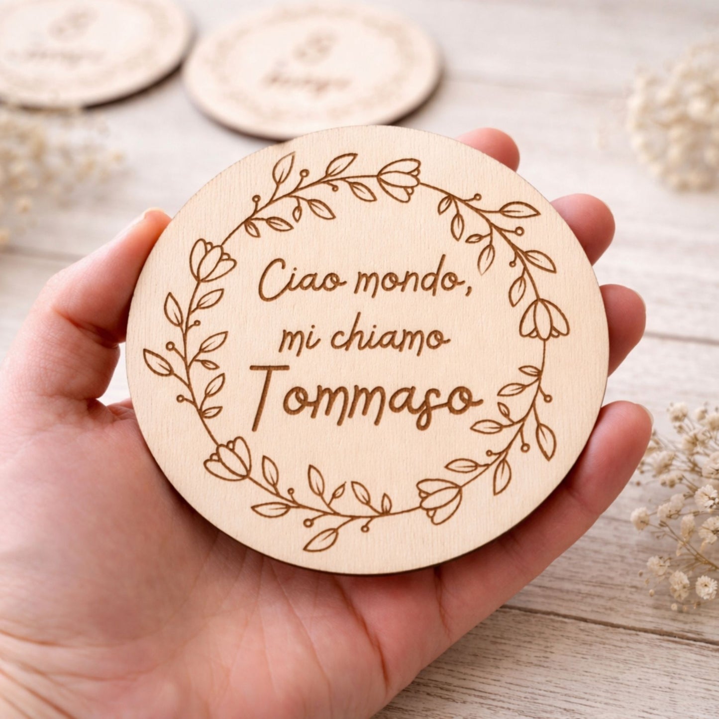 Milestone nascita in legno personalizzati – Set 13 dischi mesi bambino