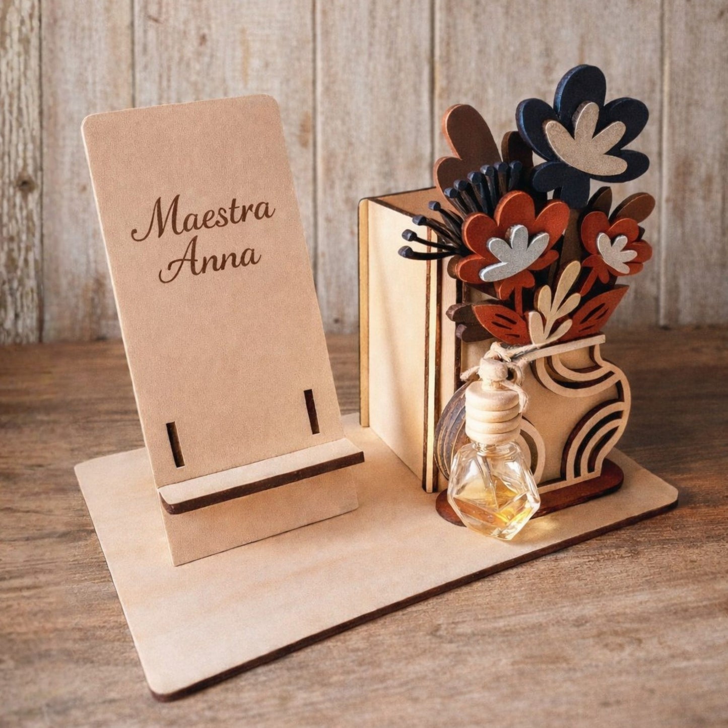 Organizer Scrivania Personalizzato in Legno con Profumatore Ambiente