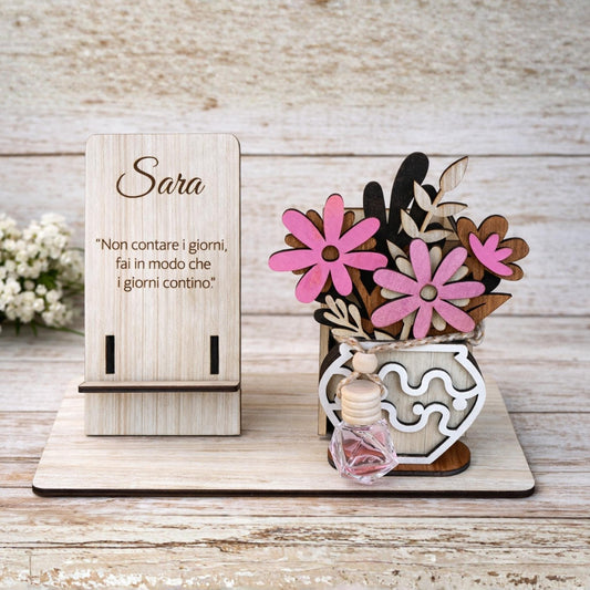 Organizer Scrivania Personalizzato in Legno con Profumatore Ambiente