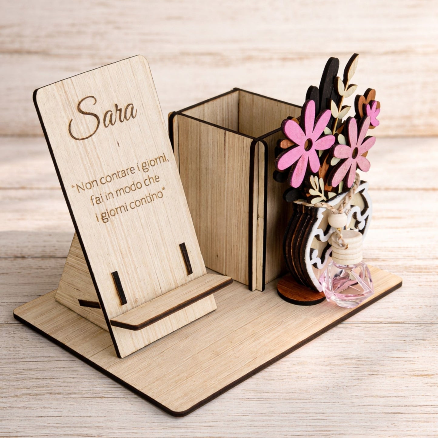Organizer Scrivania Personalizzato in Legno con Profumatore Ambiente