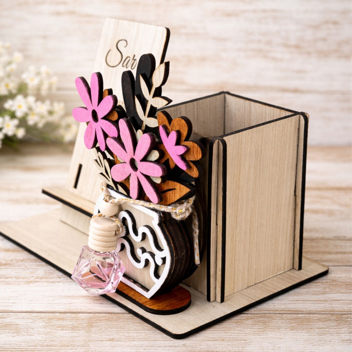 Organizer Scrivania Personalizzato in Legno con Profumatore Ambiente