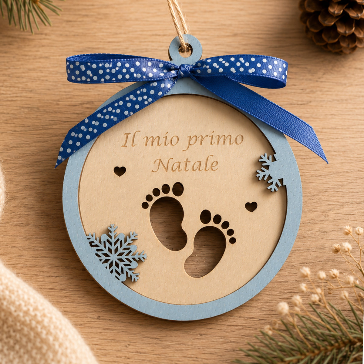 Pallina Il Mio Primo Natale Personalizzata in Legno | Fiocco di Neve