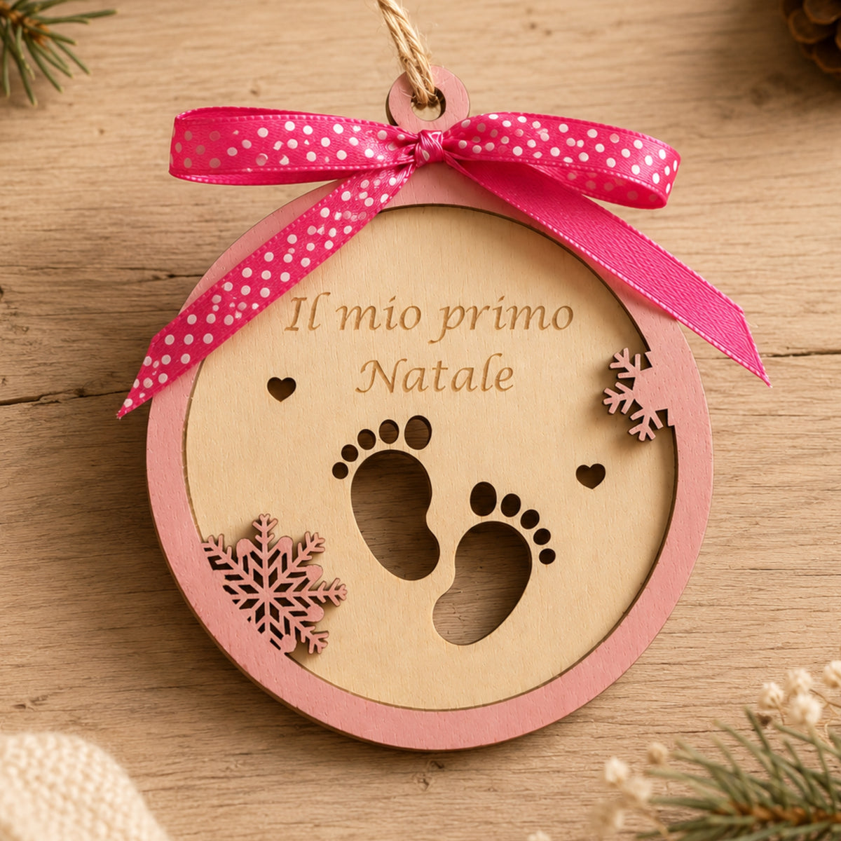 Pallina Il Mio Primo Natale Personalizzata in Legno | Fiocco di Neve