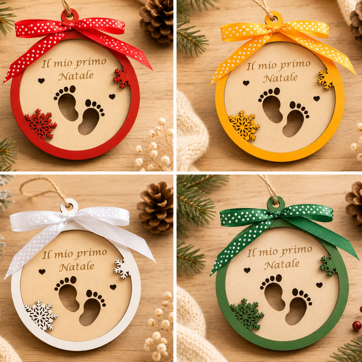 Pallina Il Mio Primo Natale Personalizzata in Legno | Fiocco di Neve
