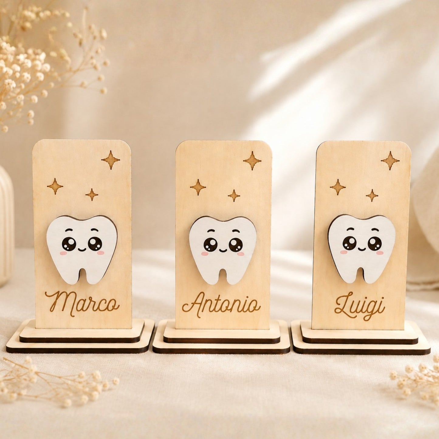 Porta Soldini Fatina dei Denti Personalizzato in Legno con Nome