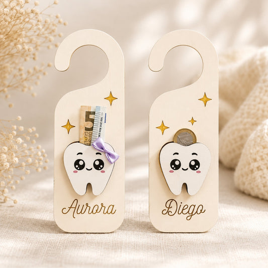 Porta Soldini Fatina dei Denti Personalizzato in Legno con Nome